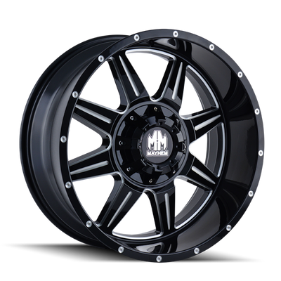 Mayhem 8100 Monstir 20x9 / 8x165.1 BP / 0mm Offset / 130.8mm Hub Black w/ Milled Spokes Wheel