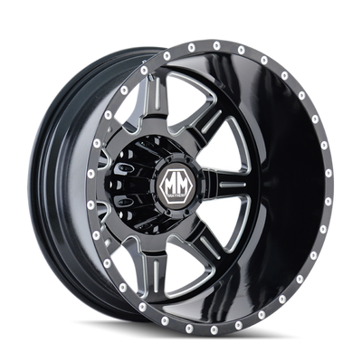 Mayhem 8101 Monstir 20x8.25 / 8x170 BP / -160mm Offset / 124.9mm Hub Rear Black/Milled Spokes Wheel