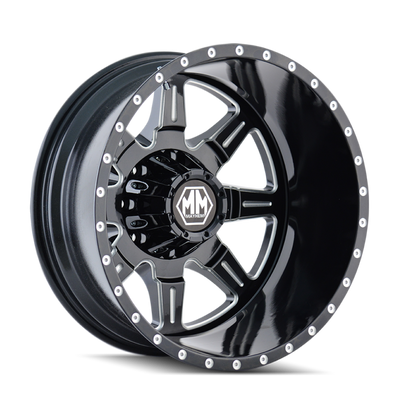 Mayhem 8101 Monstir 22x8.25 / 8x210 BP / -160mm Offset / 154.2mm Hub Rear Black/Milled Spokes Wheel