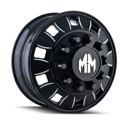 Mayhem 8180 BigRig 22.5x8.25/10x285.75 BP/169mm Offset/220.1mm Hub Front Black w/Milled Spokes Wheel