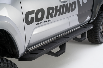 Go Rhino RB10 Running Boards (Complete Kit w/RB10 + Brackets + 2 RB10 Drop Steps) for 2007-2018 Jeep Wrangler JK, Textured Black - Part #6345056820PC