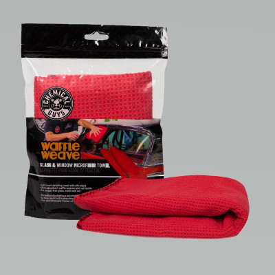 Chemical Guys Waffle Weave Glass & Window Microfiber Towel - 24in x 16in - Red - Case of 48