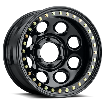 Raceline RT81 Rock 8 15x8in / 5x114.3 BP / -19mm Offset / 83.82mm Bore - Gloss Black Beadlock Wheel