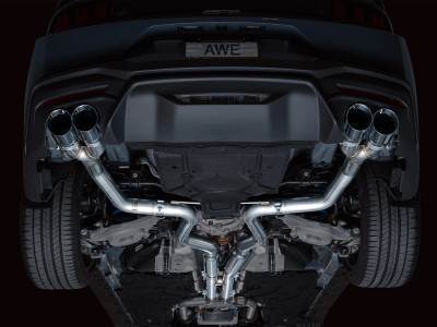 AWE 2024-2025 Ford Mustang GT Fastback S650 RWD Track Edition Catback Exhaust w/ Quad Chrome Silver Tips - 3020-42650