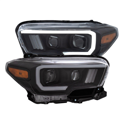 ANZO 2016-2023 Toyota Tacoma Projector Headlights w/ Plank Style Switchback Black w/ Amber w/ DRL