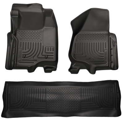 Husky Liners WeatherBeater Combo Floor Liners, Black for 2011-2012 Ford SD Crew Cab (w/o Manual Trans Case) - Part #98711