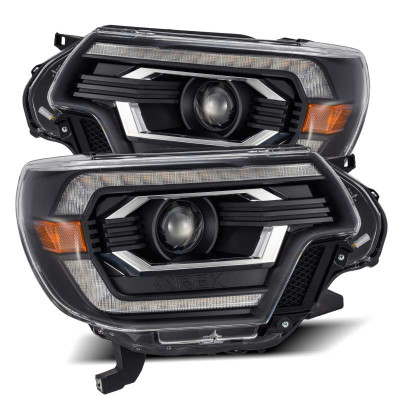AlphaRex 2012-2015 Toyota Tacoma PRO-Series Projector Headlights Plank Style Black w/DRL