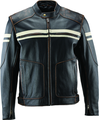 River Road Hoodlum Vintage Leather Jacket Black - Small - Motorcycle / Biker / Racing Gear