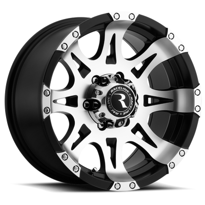 Raceline 982 Raptor 16x8in / 8x170 BP / 0mm Offset / 130.81mm Bore - Black & Machined Wheel