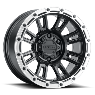 Raceline 956BS Compass 17x9in / 8x170 BP / -12mm Offset / 125.2mm Bore - Black & Silver Lip Wheel