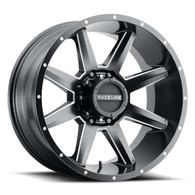 Raceline 954M Stryker 22x12in / 8x170 BP / -44mm Offset / 125.2mm Bore - Satin Black & Milled Wheel