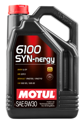 Motul 5L Technosynthese Engine Oil 6100 SYN-NERGY 5W30 - VW 502 00 505 00 - MB 229.5 - Case of 4