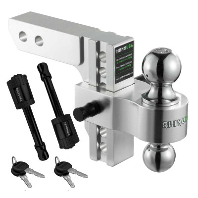 Rhino USA RG-HTDROP2-SVR heavy-duty 6-inch adjustable drop hitch with silver powder-coated finish for standard 2-inch receiver hitches