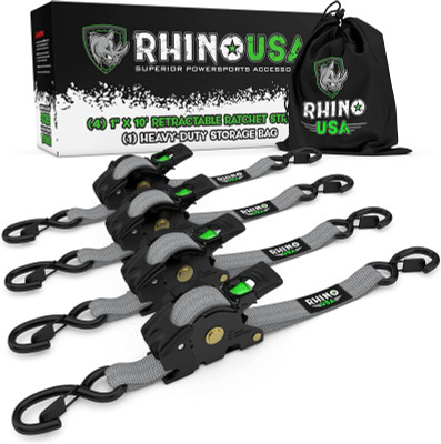 Rhino USA Retractable Ratchet Straps 4-Pack 1In x 10Ft Gray recovery gear product photo
