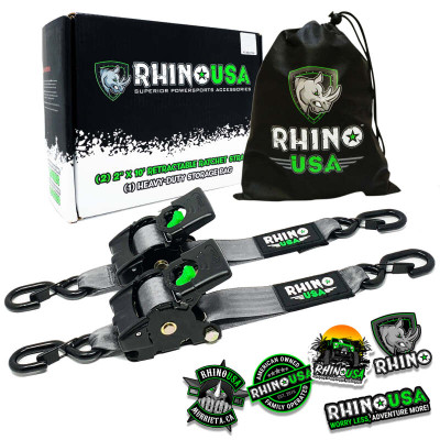 Rhino USA Retractable Ratchet Straps 2-Pack 2In x 10Ft Gray recovery gear product photo
