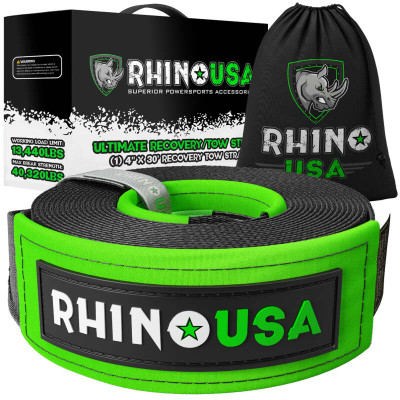 Rhino USA Recovery Tow Strap 4In x 30Ft Black recovery gear product photo