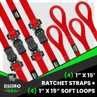 Rhino USA Medium Duty Ratchet Strap Tie-Down 4-Pack Red recovery gear product photo