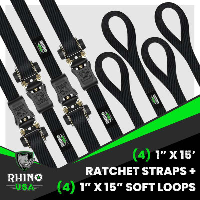 Rhino USA Medium Duty Ratchet Strap Tie-Down 4-Pack Black recovery gear product photo