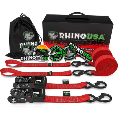 Rhino USA Heavy Duty Ratchet Tie-Down 2-Pack 1.6In x 8Ft Red recovery gear product photo