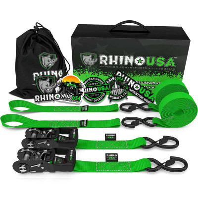 Rhino USA Heavy Duty Ratchet Tie-Down 2-Pack 1.6In x 8Ft Green recovery gear product photo