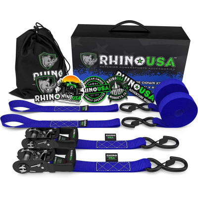 Rhino USA Heavy Duty Ratchet Tie-Down 2-Pack 1.6In x 8Ft Blue recovery gear product photo