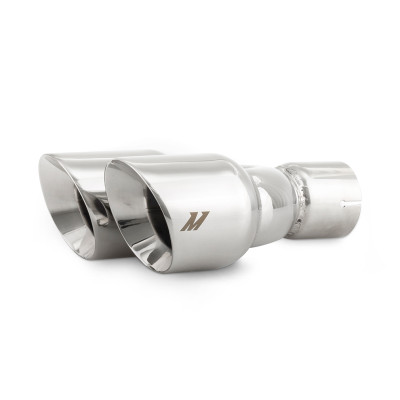 Mishimoto Exhaust Component, Polished | Dual Offset Tips 2.5in Inlet 3in Outlet Slash Cut | MMEXH-TIP-FSTP