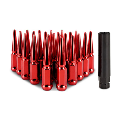 Mishimoto Lug Nuts, Red | Steel Spiked M12 x 1.5 24pc | MMLG-SP1215-24RD