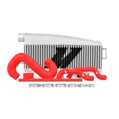 Mishimoto Intercooler, Silver | Subaru 2002-2007 WRX/2004-2007 STi Top-Mount - Powder Coated & Red Hoses | MMTMIC-WRX-01SLRD