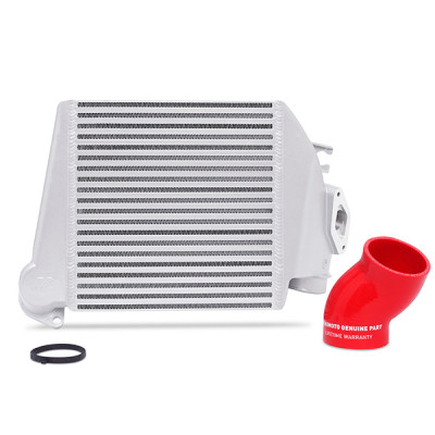 Mishimoto Intercooler, Silver | 2008-2014 Subaru WRX Top-Mount - Powder Coated & Red Hoses | MMTMIC-WRX-08SLRD