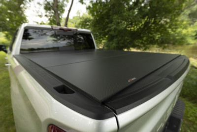 Access LOMAX Folding Hard Cover - Carbon Fiber - 2022-2025 Rivian R1T 4ft 6in Bed (w/ OEM Tonneau Track) - B5080019