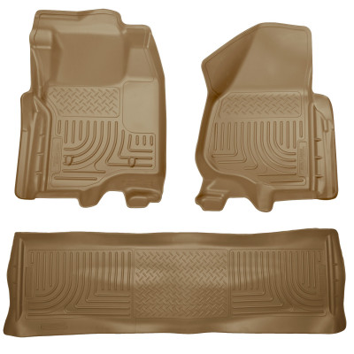 Husky Liners WeatherBeater Combo Floor Liners, Tan for 2011-2012 Ford SD Crew Cab (w/o Manual Trans Case) - Part #98713