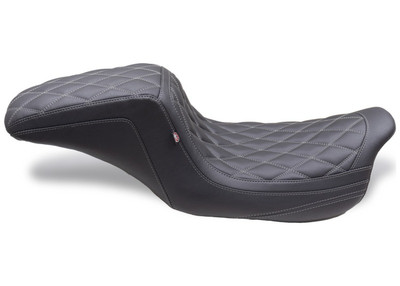 Mustang Motorcycle 2008-2024 HD FL Touring Double Diamond Squareback One-Piece Seat Black w/ Grey Stitching product photo
