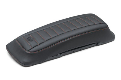 Mustang Motorcycle 1997-2013 HD FL Touring Saddlebag Deluxe Tour-Pak Lid Covers Black w/ Red Stitching product photo