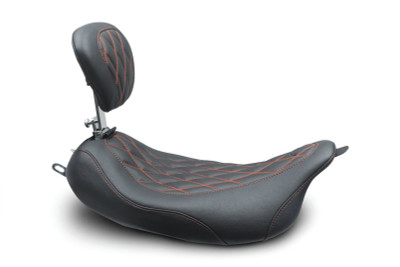 Mustang 08-21 Harley Wide Tripper FL Touring Pass Seat w/ Dr Backrest, Red Diamond Stitch - Black