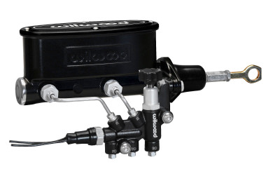 Wilwood HV Tandem M/C Kit w L/H Bracket & Prop Valve - 7/8in Bore Black-W/Push. - Early Mustang - wil261-13272-BK