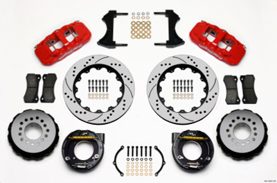 Wilwood AERO4 Rear P-Brake Kit 14.00in Drilled Red Chevy C-10 2.42 Offset 5-lug - wil140-10941-DR