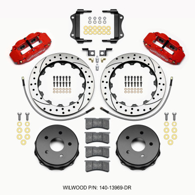 Wilwood Narrow Superlite 4R Rear Kit 12.88in Drilled Red 2007-up Jeep JK w/Lines - wil140-13969-DR