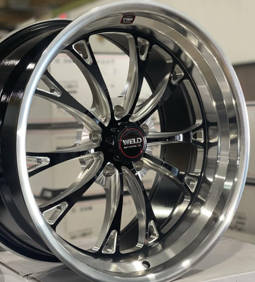 WELD Belmont Drag Gloss Black Wheel with Milled Spokes 20x8 | 5x114.3 BC (5x4.5) | +0 Offset | 4.50 Backspacing - S15708067P00 for 2020, 2021, 2022 Shelby GT500 Mustang and 2015, 2016, 2017, 2018, 2019, 2020 Ford Mustang Shelby GT350