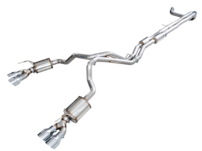 AWE 0FG Dual Exit Cat-Back Exhaust 3015-42222 with quad 5-inch chrome silver slash-cut tips for 2021-2026 Cadillac Escalade ESV 6.2L