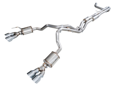 AWE 0FG Dual Exit Cat-Back Exhaust 3015-42321 with quad 5-inch chrome silver tips for 2021-2026 Cadillac Escalade 6.2L standard wheelbase