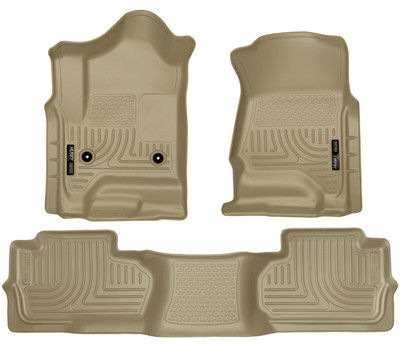 Husky Liners WeatherBeater Front&2nd Row Seating Floor Liners, Tan for 2014-2019 Chevrolet Silverado/GMC Sierra Dbl Cab - Part #98243