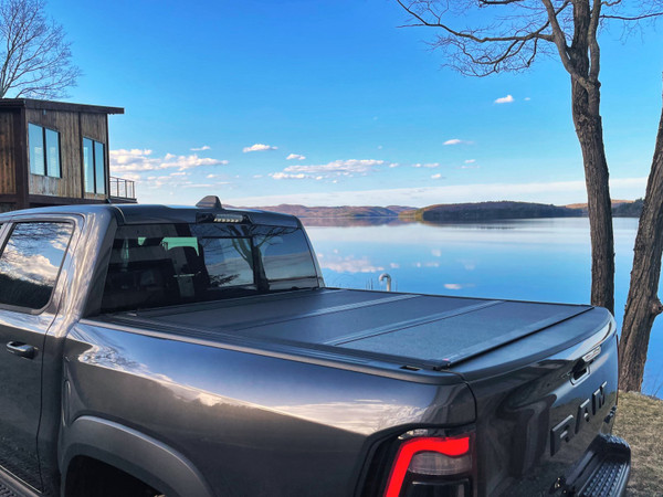 BAK Industries Hard Folding Tonneau Cover, Aluminum Panels - 2019-2026 Ram 1500 New Body Style (2021-2024 Ram TRX | 2025-2026 Ram RHO) W/O Ram Box 5' 7" Bed - 448227