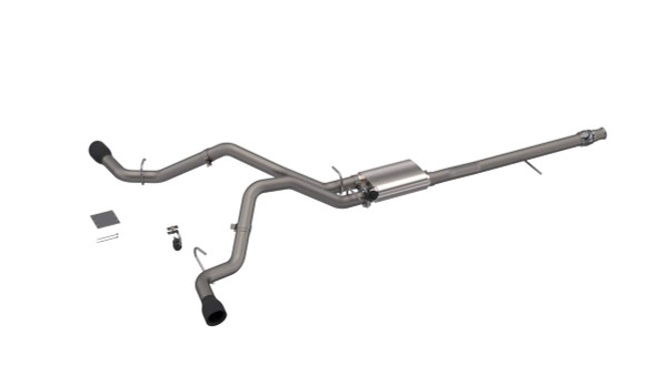 QTP Screamer 304SS Cat-Back Exhaust Rear Dual Side Exit (4.5" Black Tips) for 2014-2018 Silverado / Sierra 1500 5.3L (EC/SB, CC/SB) #410015B