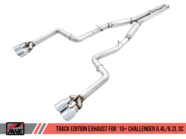 AWE Tuning 2015-2023 Challenger SRT 6.4L | Track Edition 3 inch Cat-Back Exhaust | Hellcat 6.2L SC | Chrome Silver 4 inch Quad Tips | 3015-42136