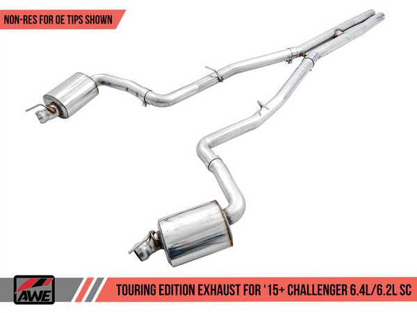 AWE Touring Edition 3" Cat-Back Exhaust for 2015-2023 Challenger SRT 6.4L / Hellcat 6.2L SC -  Non-Resonated - Stock Tips - 3020-11028