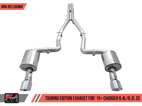 AWE Touring Edition 3" Cat-Back Exhaust for 2015-2023 Charger SRT 6.4L / Hellcat 6.2L SC - Non-Resonated - Chrome Silver 4.5" Dual Tips - 3020-32056