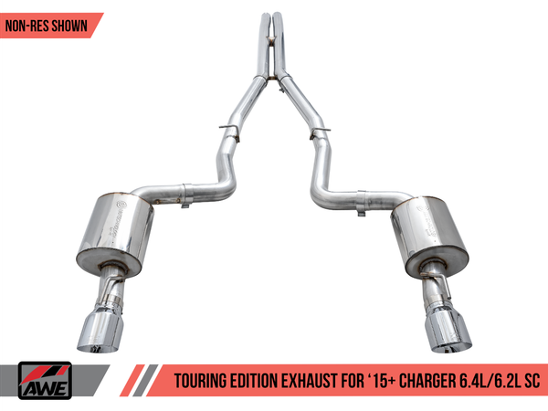 AWE Tuning 2015-2023 Charger SRT 6.4L | Touring Edition 3 inch Cat-Back Exhaust | Hellcat 6.2L SC | Non-Resonated | Chrome Silver 4.5 inch Dual Tips | 3020-32056