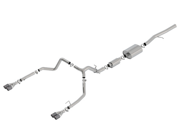 Borla 3.5" S-Type Cat-Back (Quad Carbon Fiber Round Tips / Dual Rear Factory Exit) for 2019-2021 Chevrolet Silverado 1500 / GMC Sierra 1500 6.2L V8 EC/Std. Bed or CC/SB - 140774CF