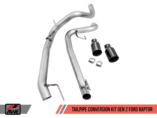 AWE Tuning 2017-2021 Ford Raptor 3.5L EcoBoost | Tailpipe Conversion Kit (Diamond Black Tips) | 3020-33050