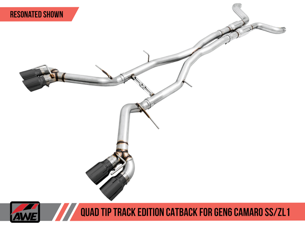 AWE Tuning 2016-2024 Chevrolet Camaro SS & ZL1 (Coupe | Auto Trans Only) | Track Edition Non-Resonated Cat-Back Exhaust (Quad Diamond Black Tips) | 3020-43074